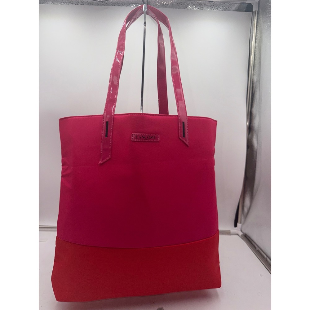 Lancome Paris Reversible Tote Bag Pink Red Flamingo Lips Print Large Shoulder